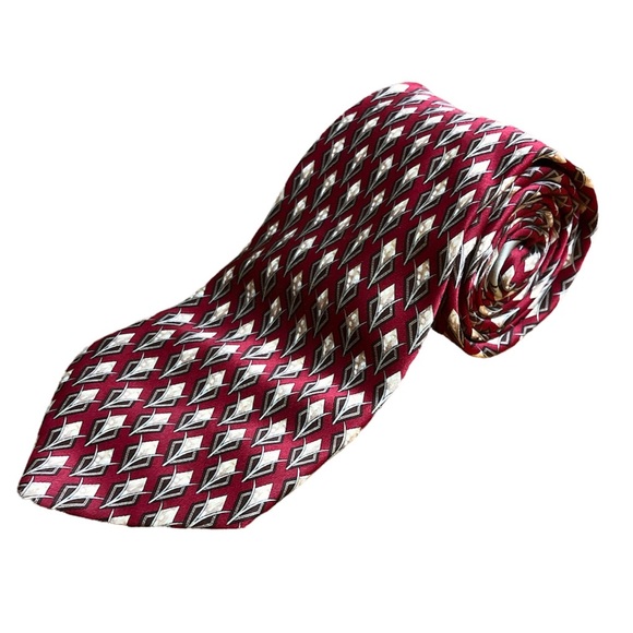 VALENTINO Cravats Red Patterned Silk Tie Art Deco